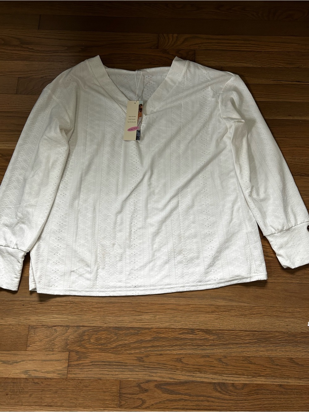 Women's White Eyelet Split-Neck Tunic Top